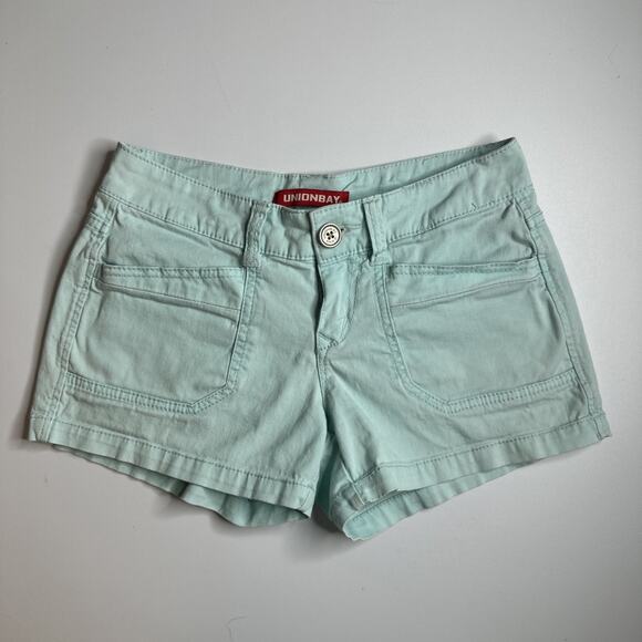 Unionbay Mint Green Low Rise Shorts Size 0 Stretch Y2K Soft Girl Clean Girl - Picture 1 of 9